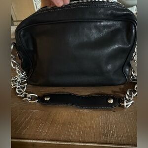 Bally Black Leather Shoulder Bag with Chain Strap